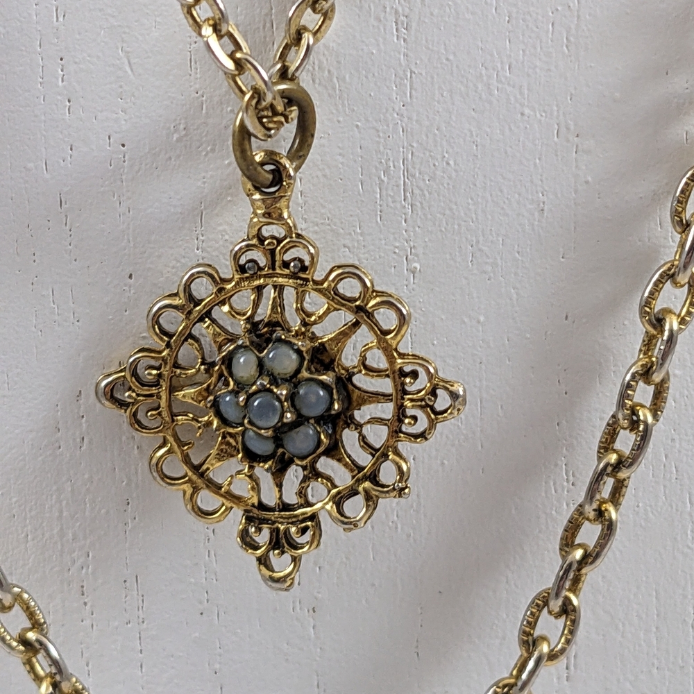 Vintage Goldtone Victorian Revival Triple Strand Necklace - Picture 5 of 9